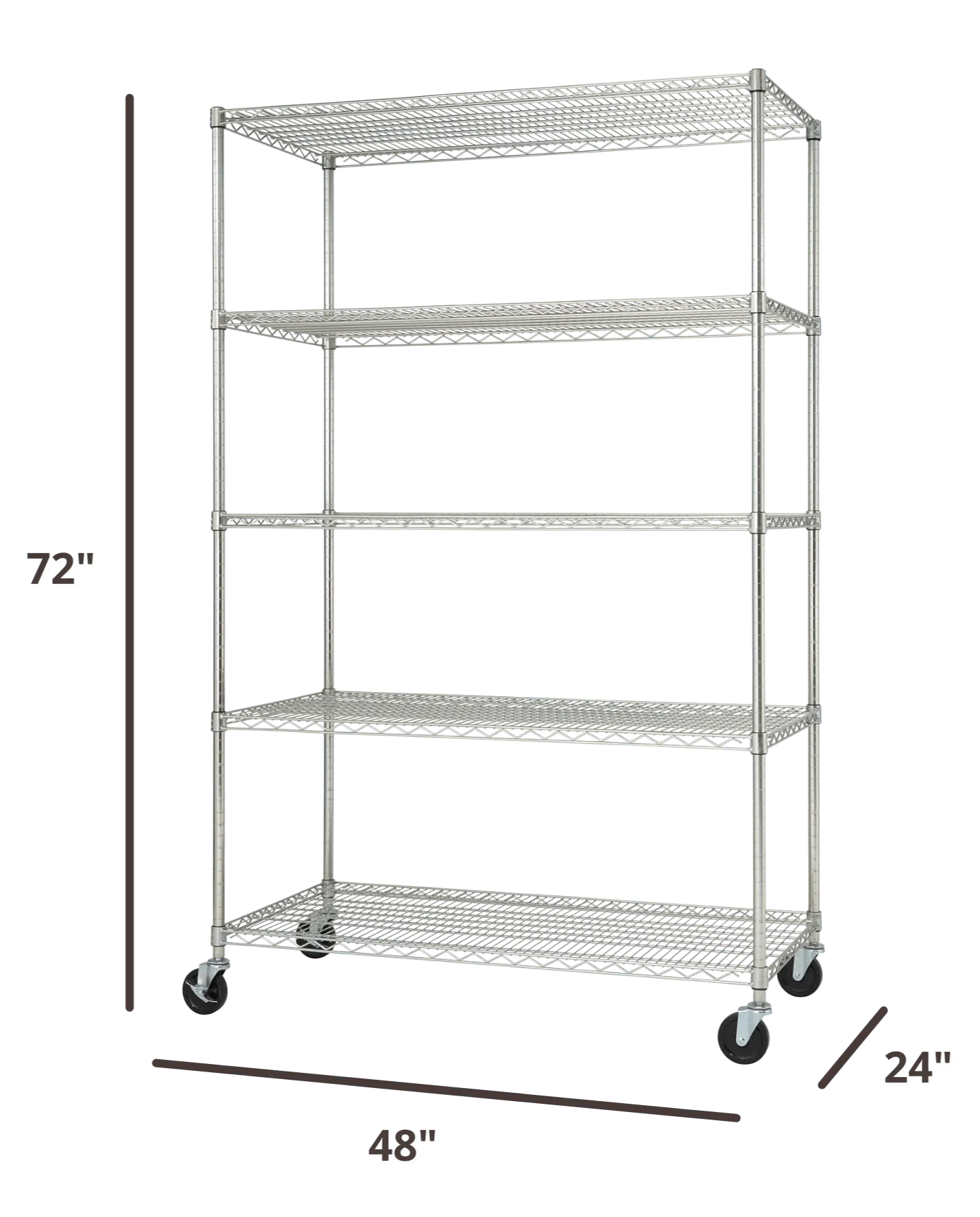 48 inches wide by 24 inches deep wire shelving rack