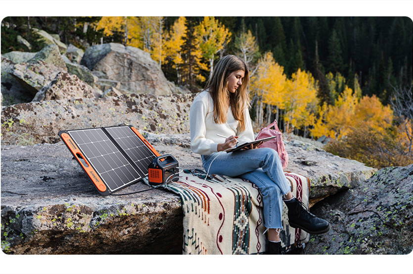 Jackery Solaragas In Use Outdoors Powering A Drawing Tablet and Active Pen