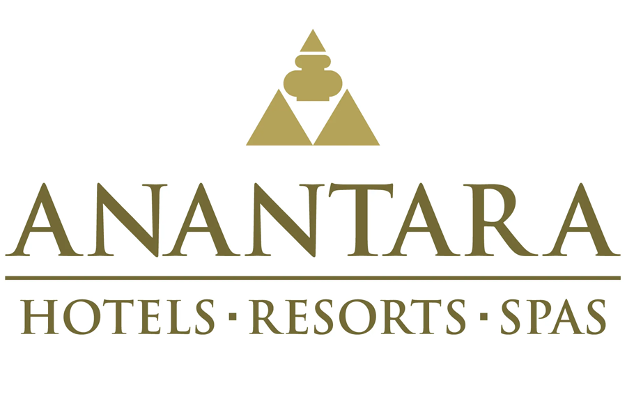 Logo of Anantara Hotels, Resorts, and Spas in gold lettering.