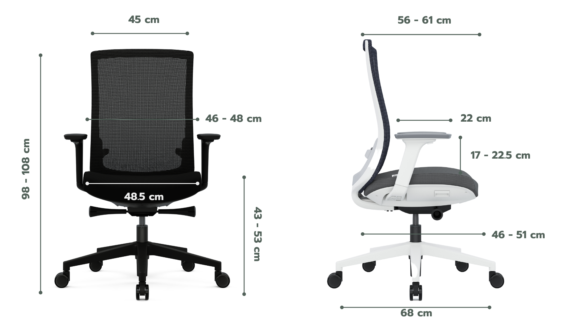 The dimensions of the ofinto Ergo ergonomic office chair.