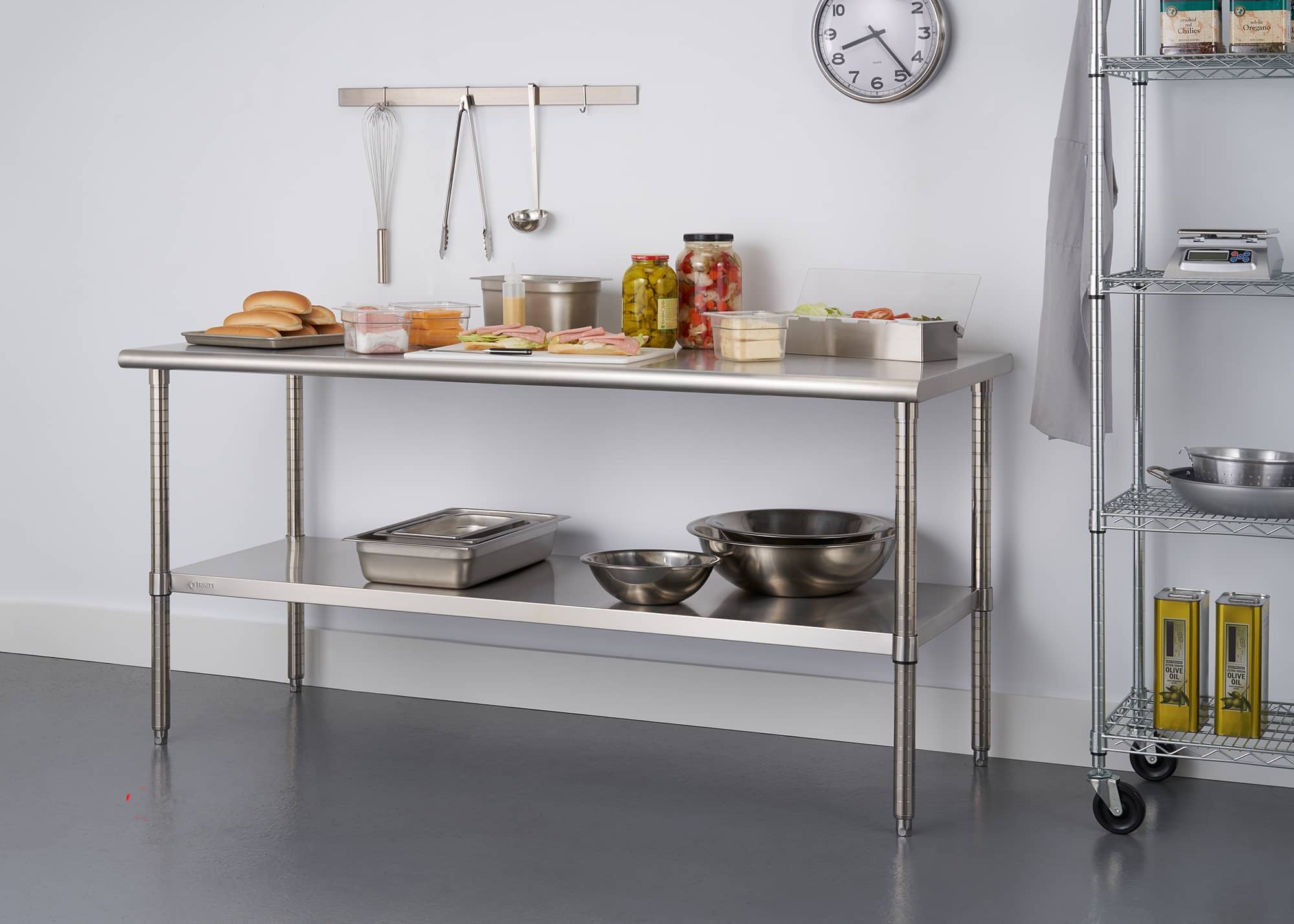 wide commercial stainless steel prep table