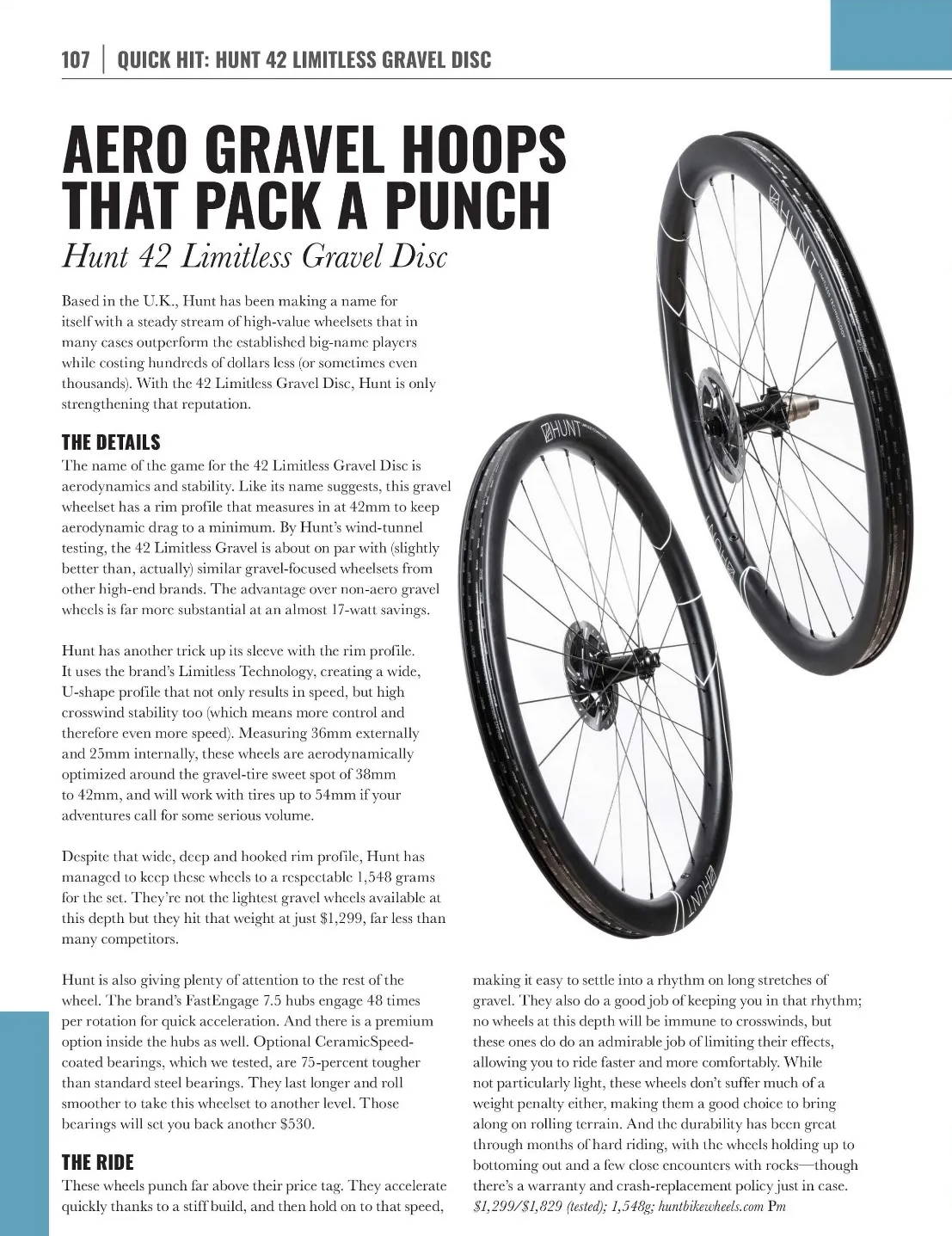 Peloton Magazine review of Hunt Bike Wheels 42 Limitless gravel Disc Wheelset
