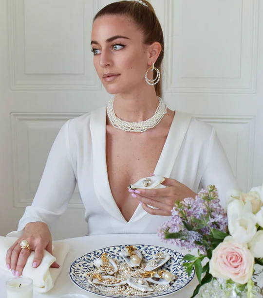 Emelie Von Hofsten wears Soru pearl hoop earrings 