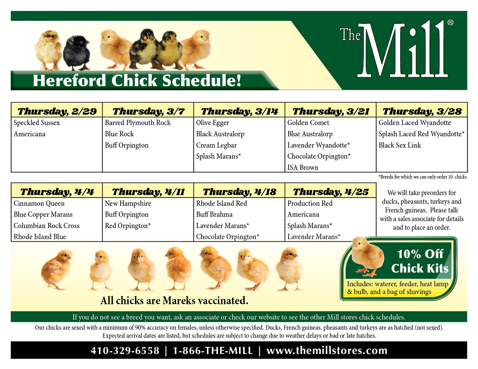 The Mill of Hereford chick schedule 2024