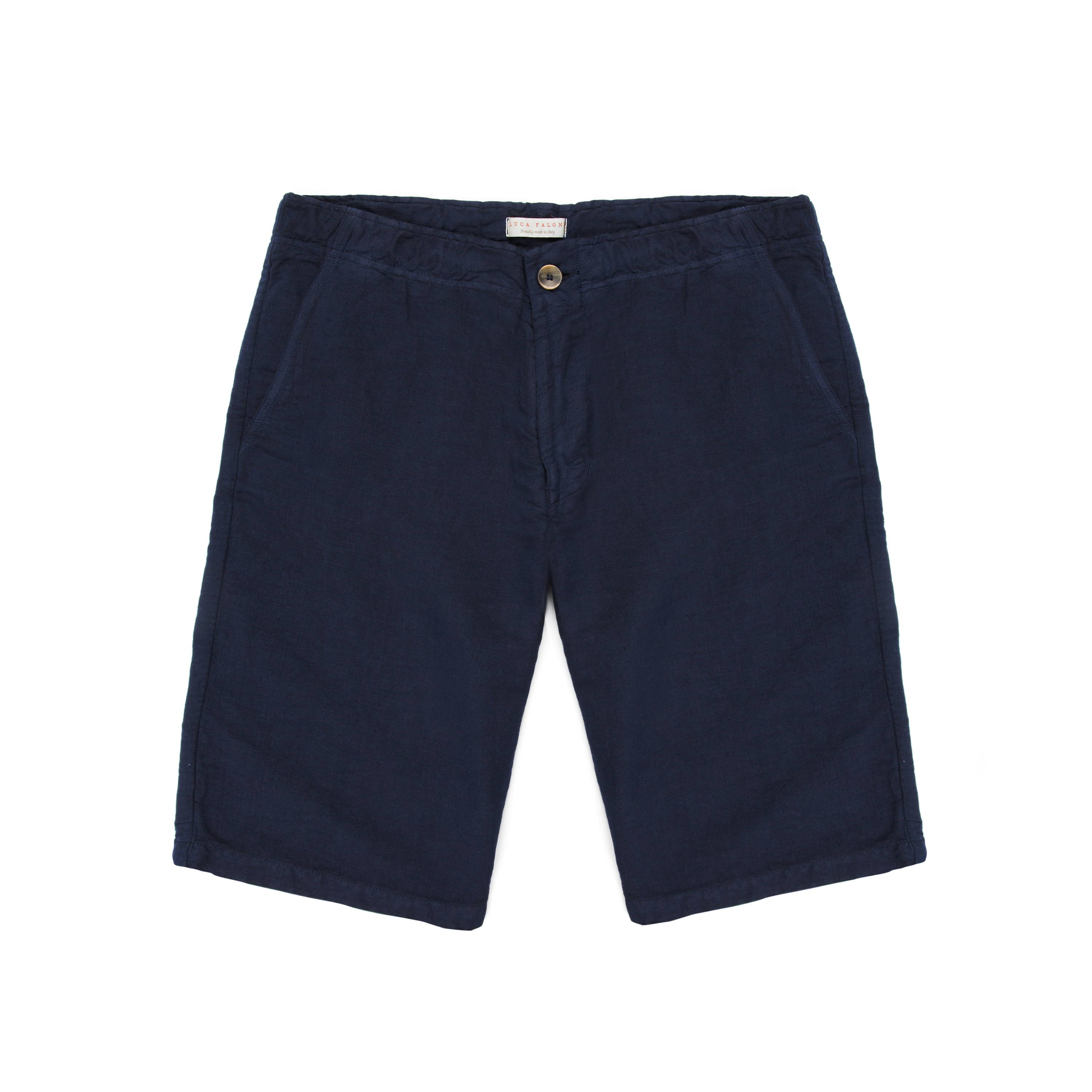 Luca Faloni Navy Blue Panarea Linen Shorts Made in Italy