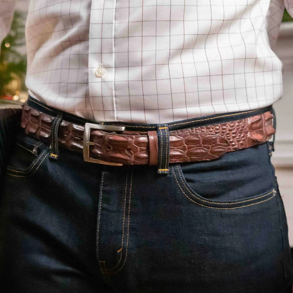 Men's Belt Genuine Crocodile Alligator Skin Leather Belt Handmade 