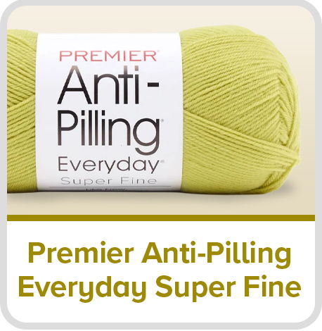 Skein of Premier Anti-Pilling Everyday Super Fine yarn in green.