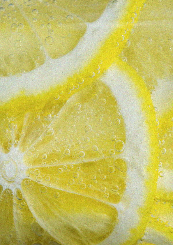 A close up mood image of a cut lemon,
