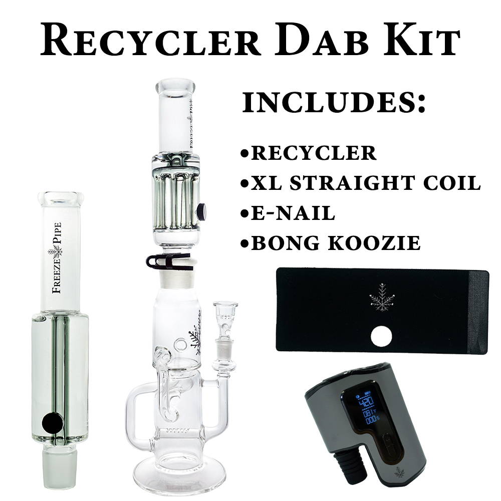 An illustration of a glass dab rig kit