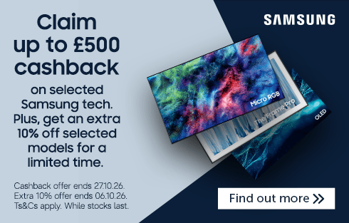 Samsung promotion for cashback on selected tech products.