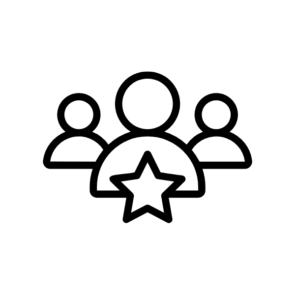 Three people icons with a star in front of them.