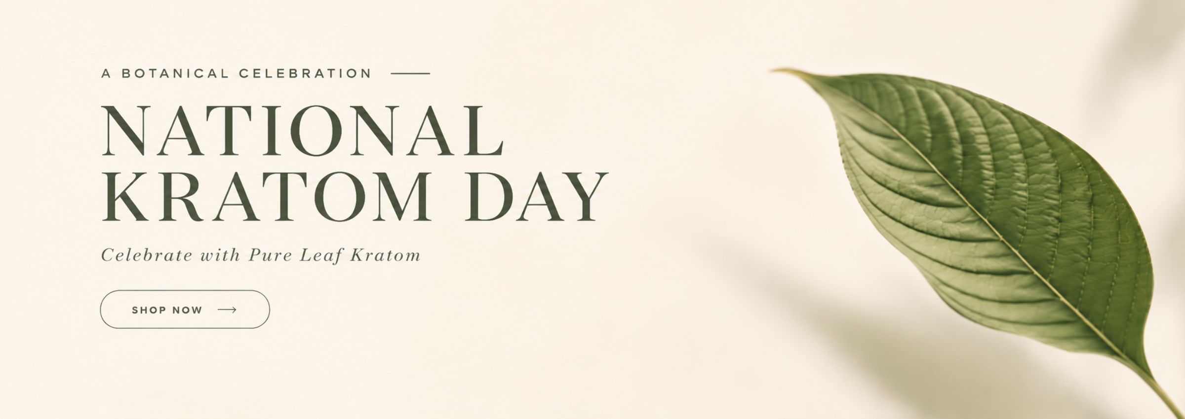 National Kratom Day celebration banner with a green leaf.
