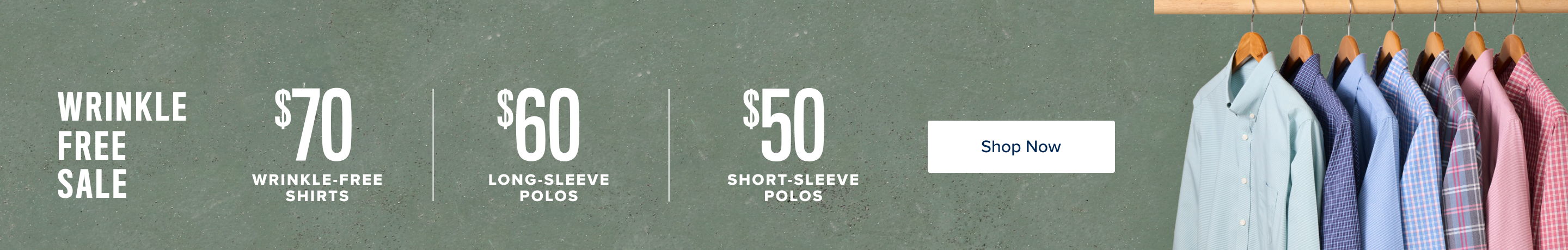 Men's sale: 70% off, 60% off, 50% off with hanging shirts.