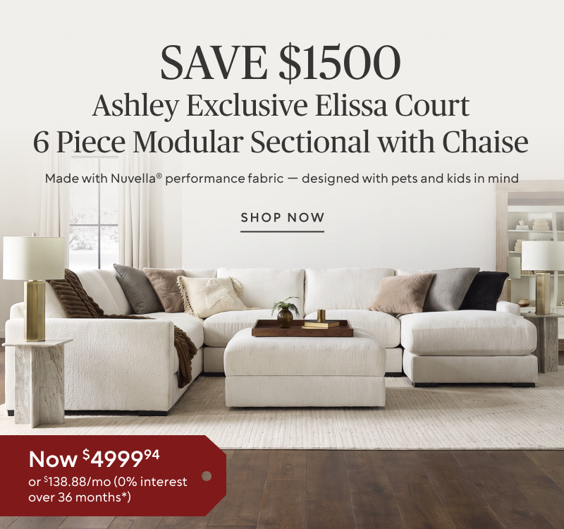Save $1,500 on the Elissa Court six-piece modular sectional with chaise, now $4,999.94.