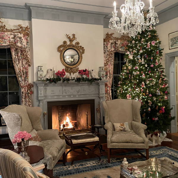 Living Room and decorated Christmas Tree by Holly Holden