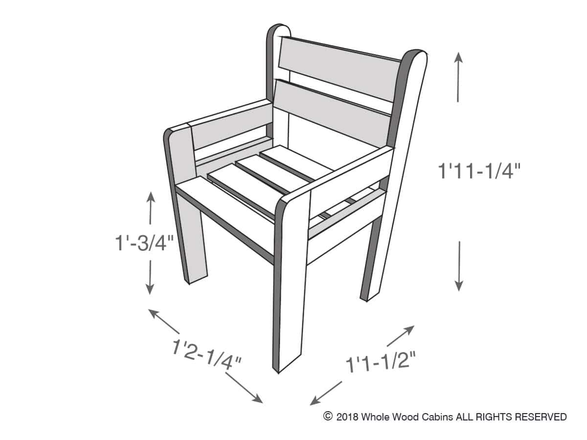 Drawing of a kids chair included in the kids playhouse