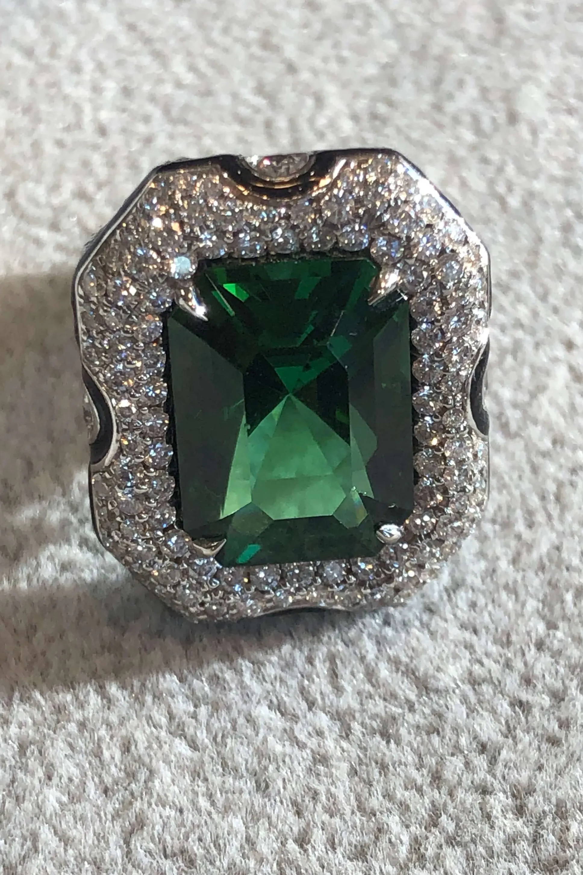 green tourmaline and diamond art deco ring