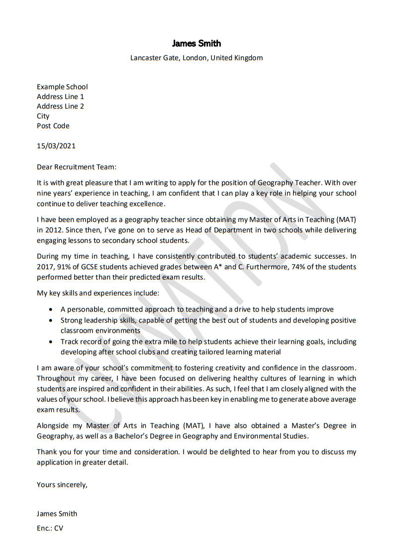 job application cover letter for teaching jobs