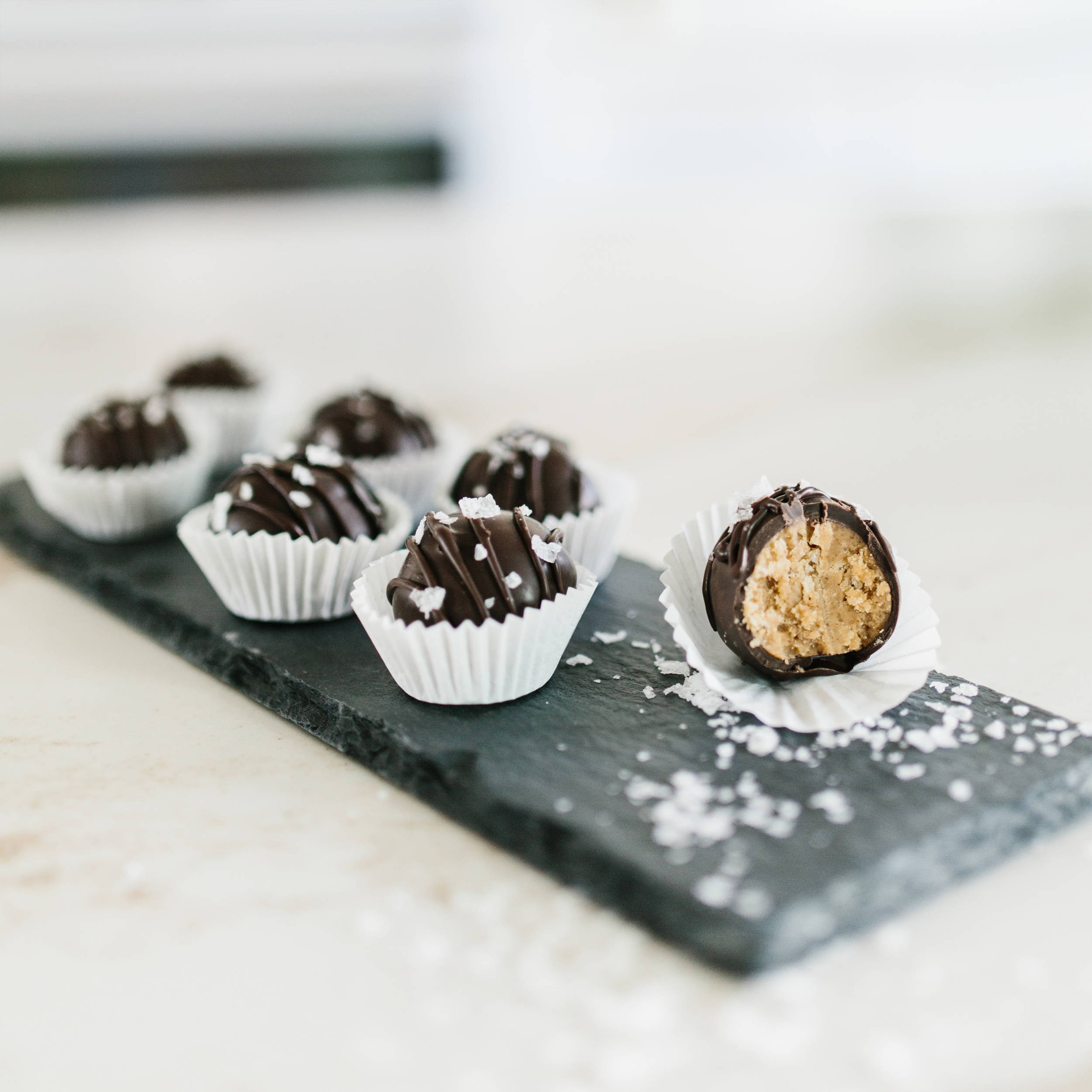 Dark Chocolate Salted Peanut Butter Truffles