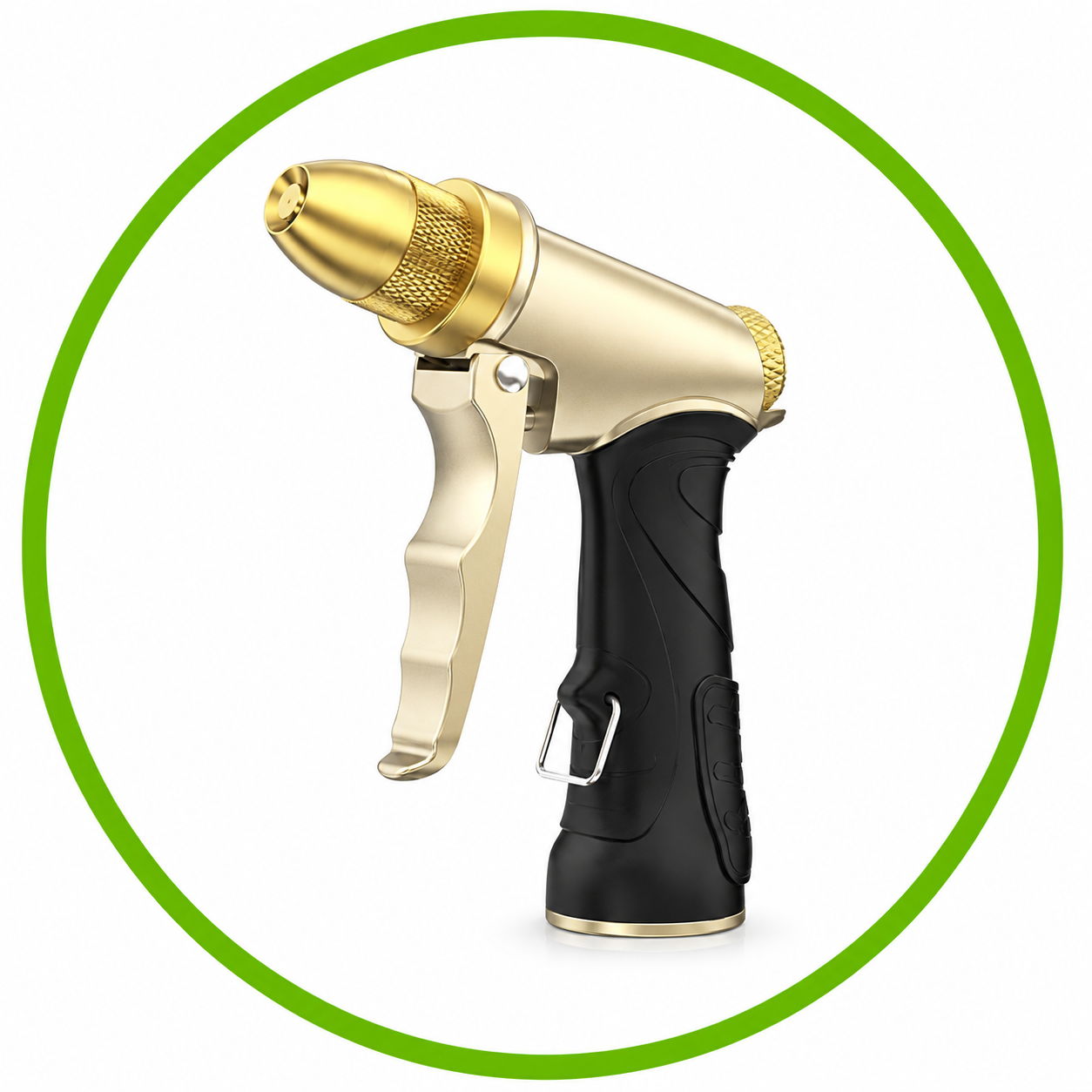 Gold and black spray gun with a trigger mechanism.
