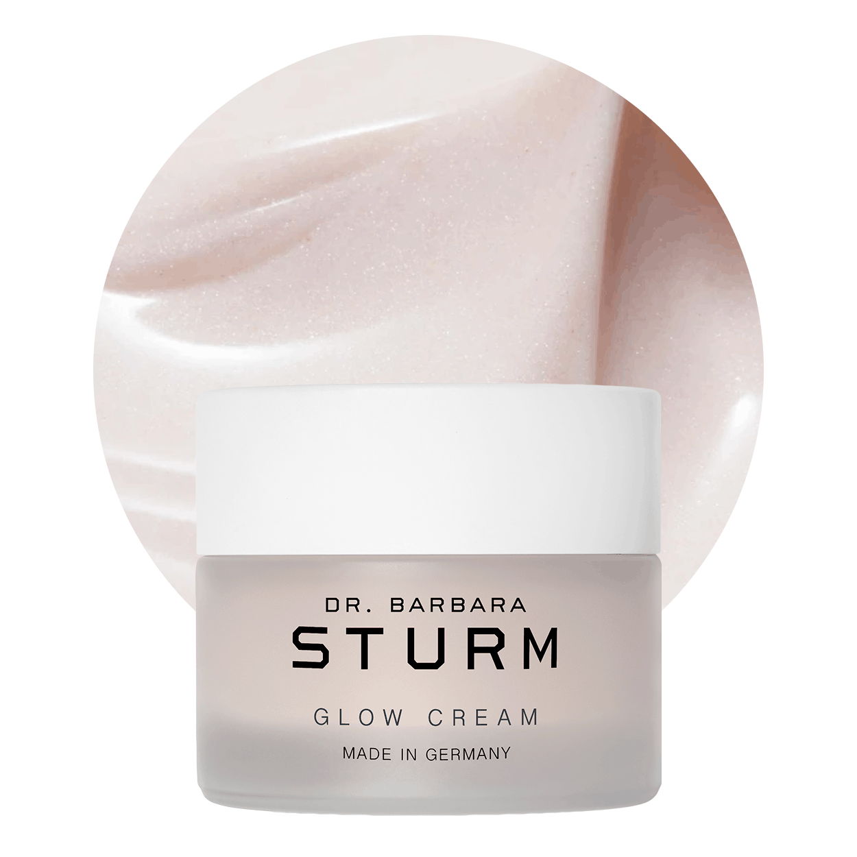 Dr. Barbara Sturm Glow Cream in a jar with a smooth texture background.