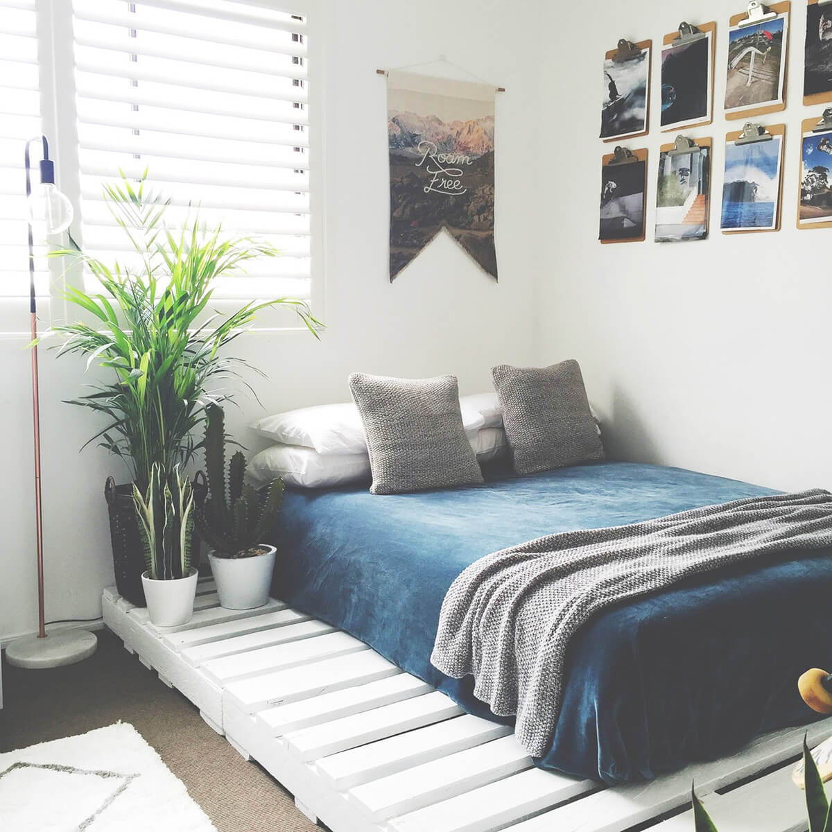 white pallet bed base on the floor