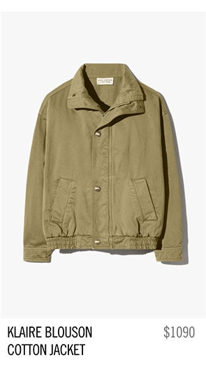 Olive green Klaire blouson cotton jacket, priced at $1090.