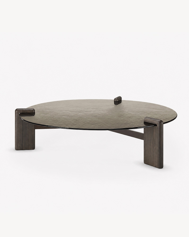 Round Cattelan Italia coffee table with a minimalist design and two supporting legs.