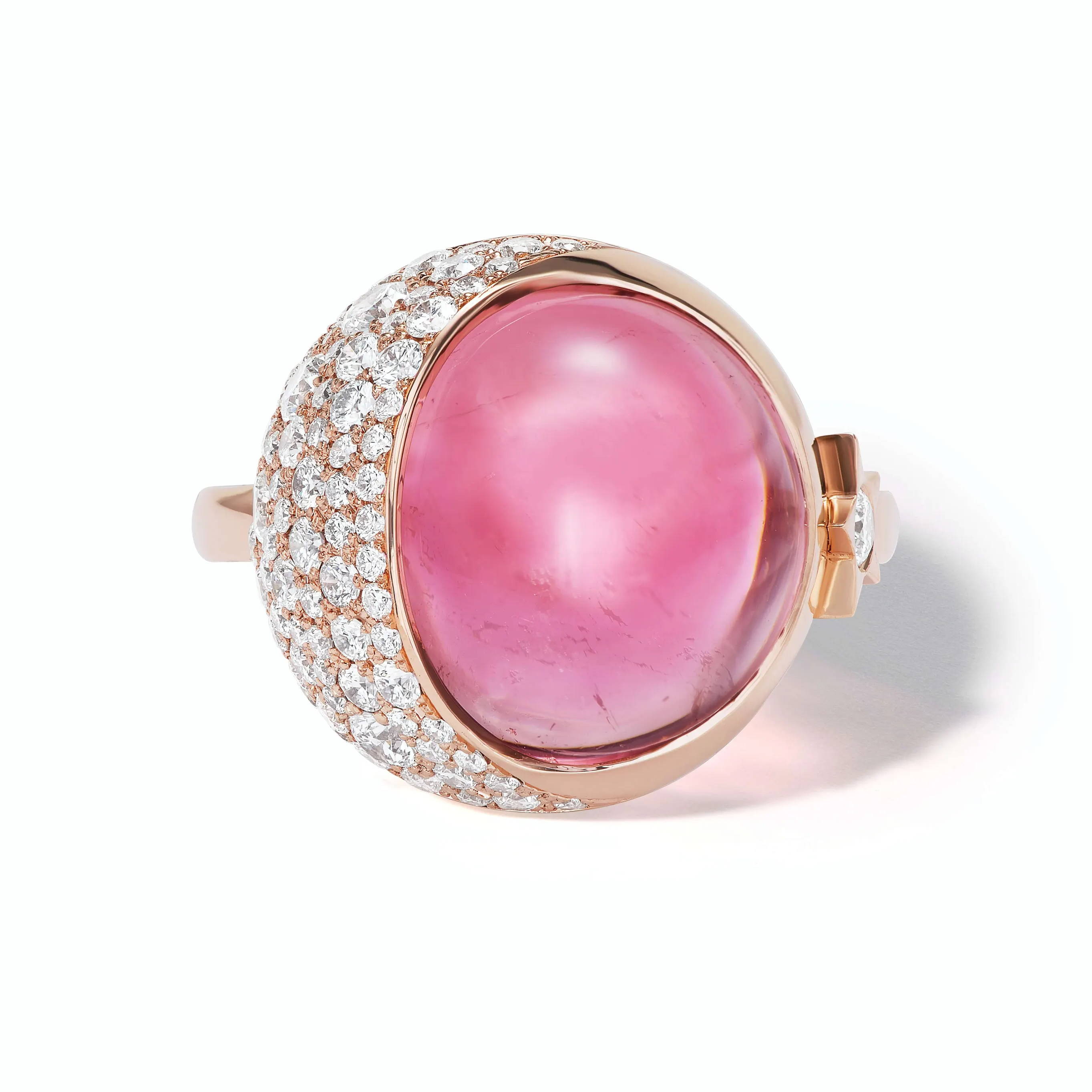 pink tourmaline moon ring