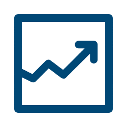 Blue chart icon with upward trending arrow.
