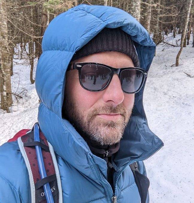 Man wearing durable sunglasses in winter
