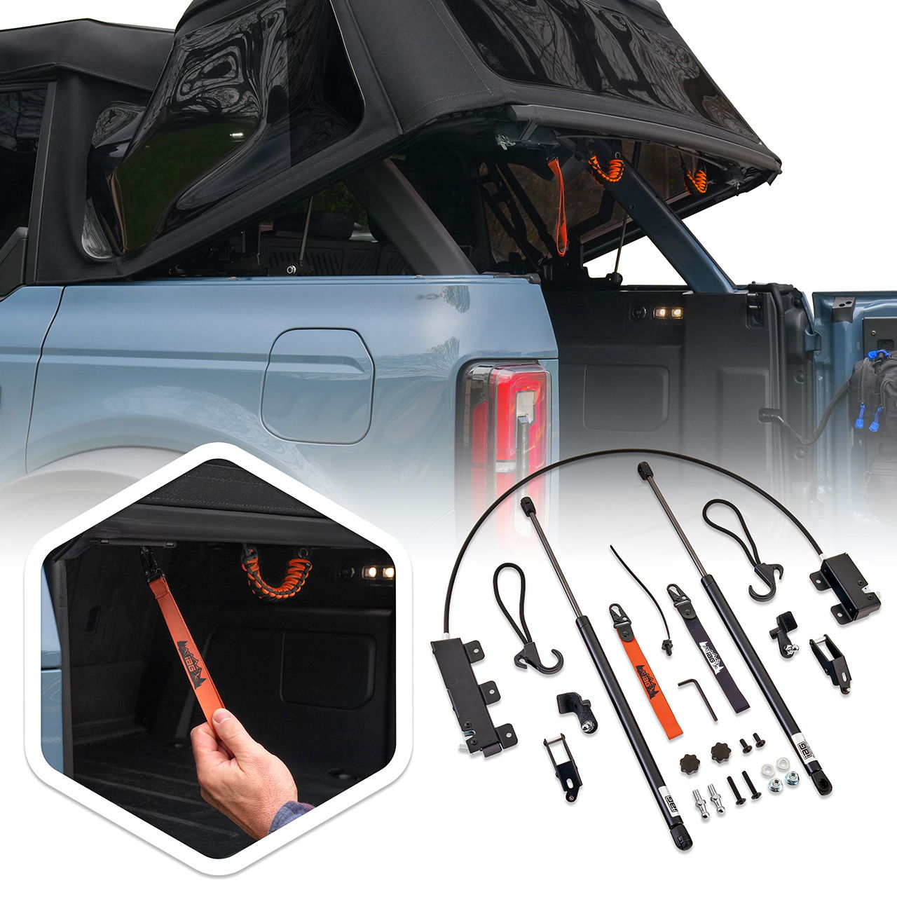 IAG Off-Road EZ-Lift & V2 EZ-Pull Combo Kit For 2021-25 Ford Bronco 4 Door Soft Top