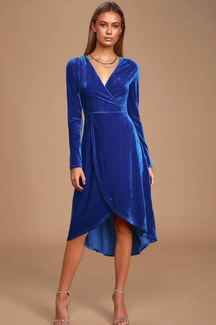 blue velvet midi dress
