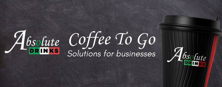 Chalkboard background - text Absolute Drinks Coffee To Go, solutions for businesses