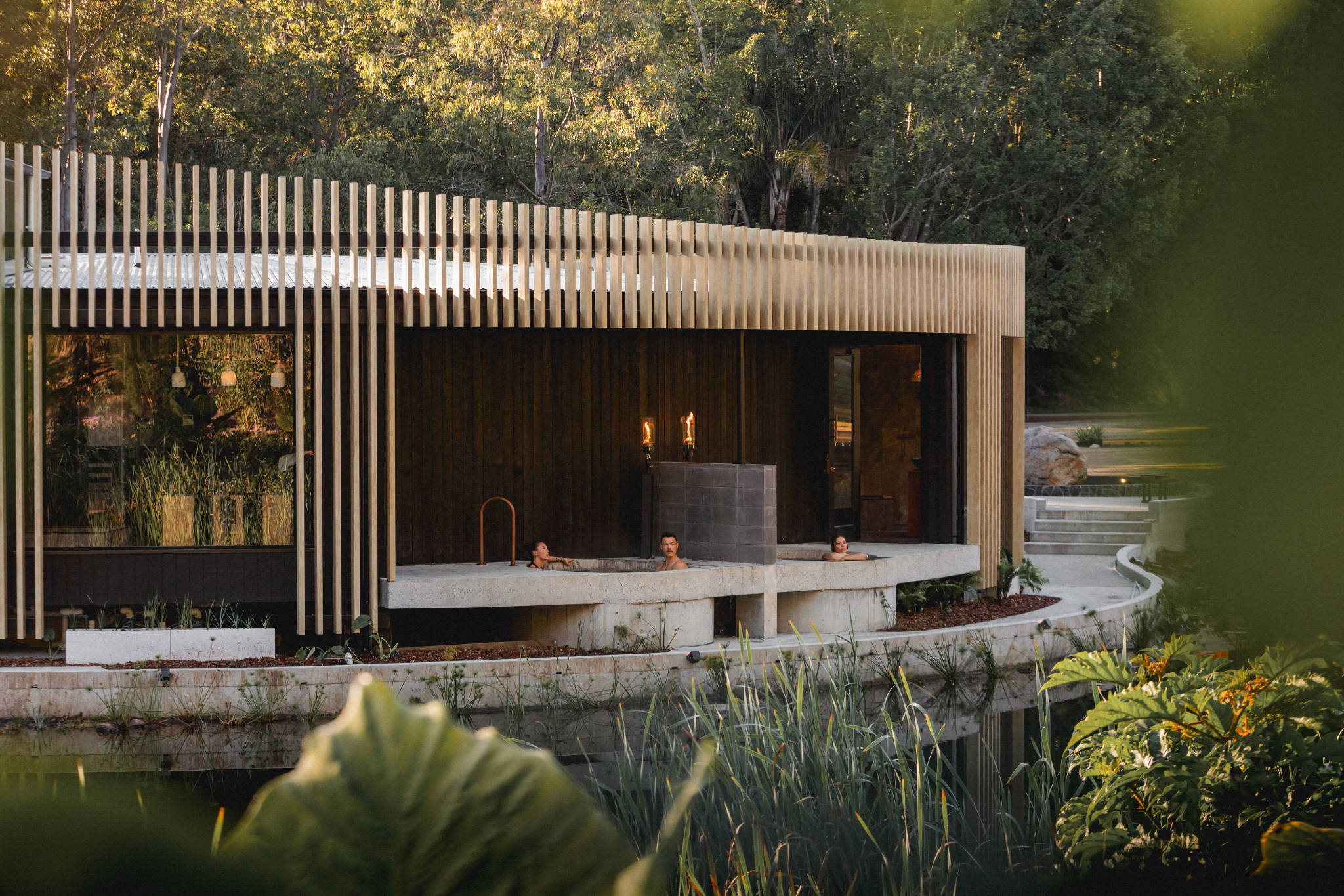 Secluded spa baths facing out into a garden