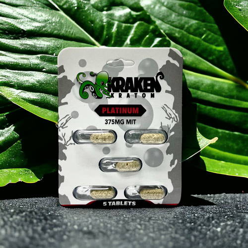 Kraken Kratom Chewable Tablets Platinum Blister Pack 5ct 375mg