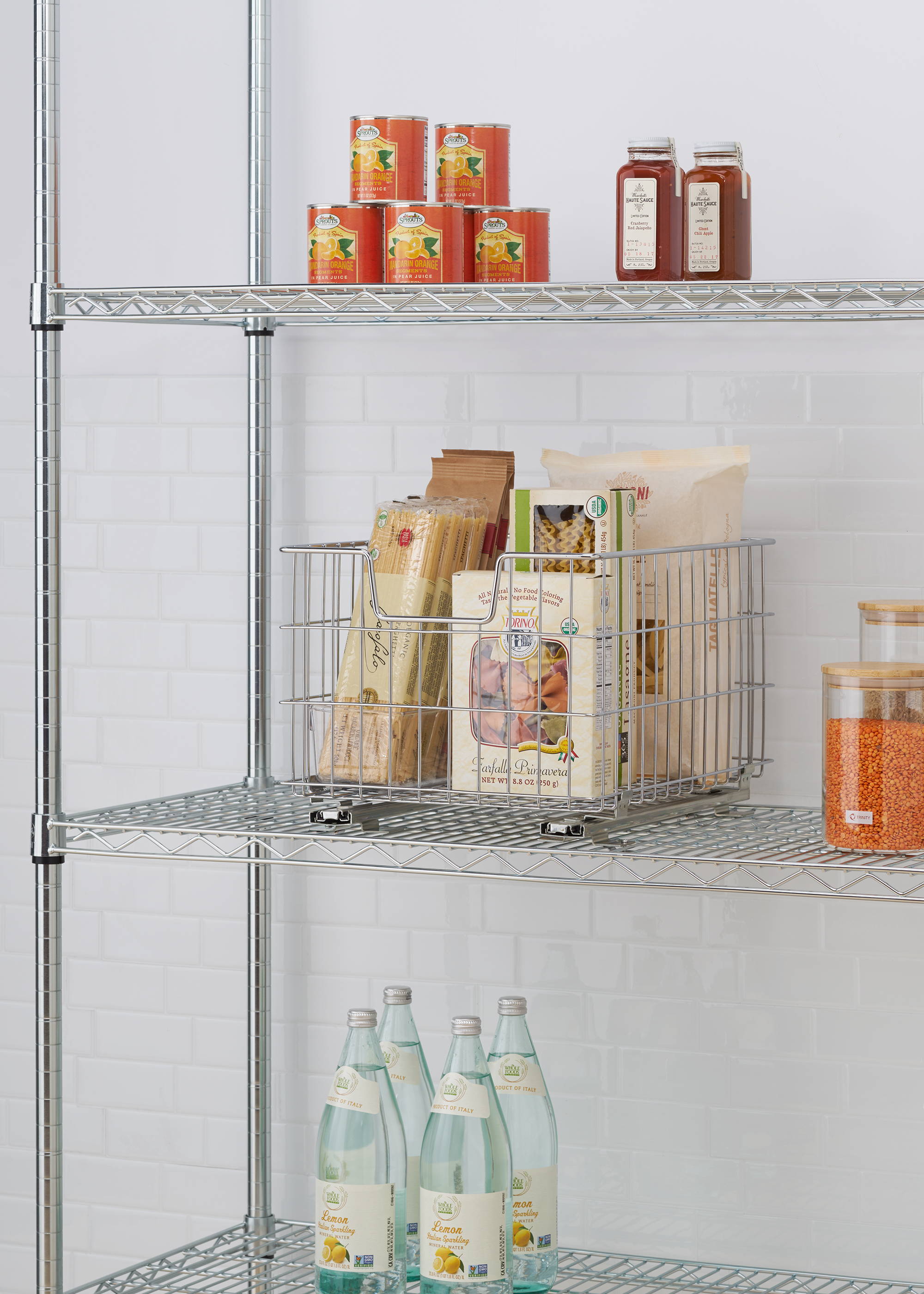 wire sliding basket for wire shelving racks