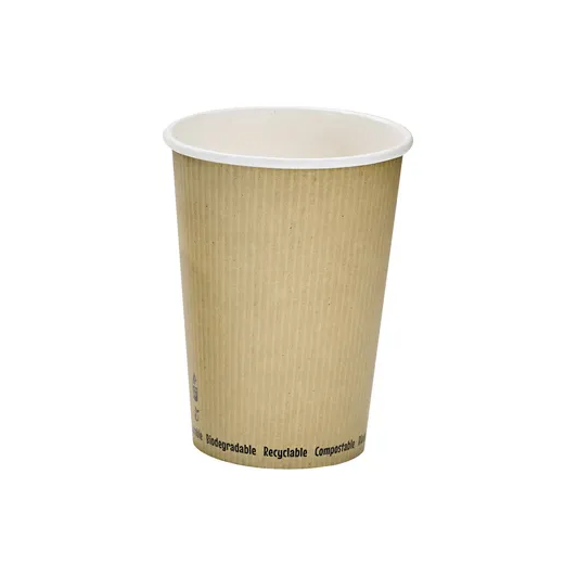 A paper soup cup with a rippled design