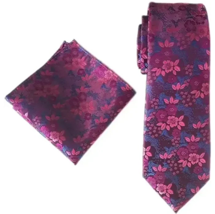 Viva magenta floral tie and handkerchief