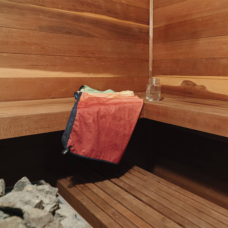 Towel inside of a sauna