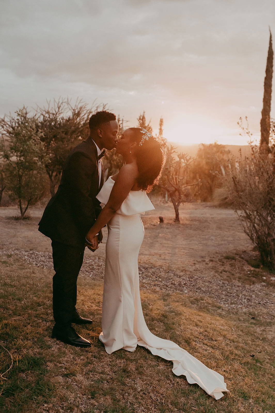 Bride and groom sharing a kiss