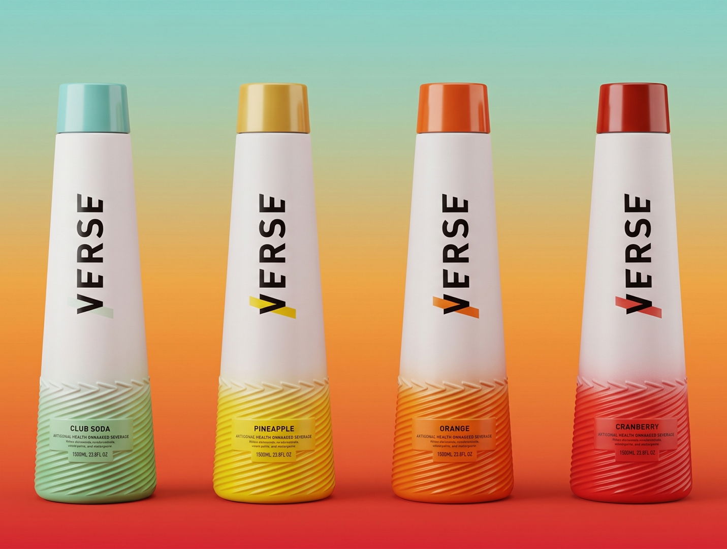 Four colorful bottles of Verse products against a gradient background.