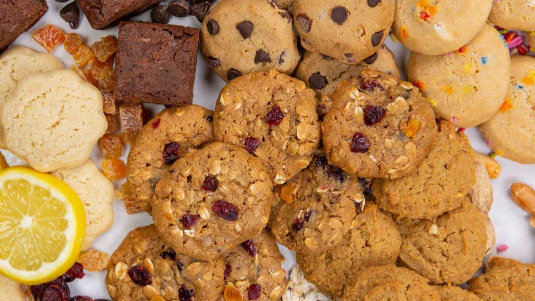 A variety of yummy soft baked cookies.