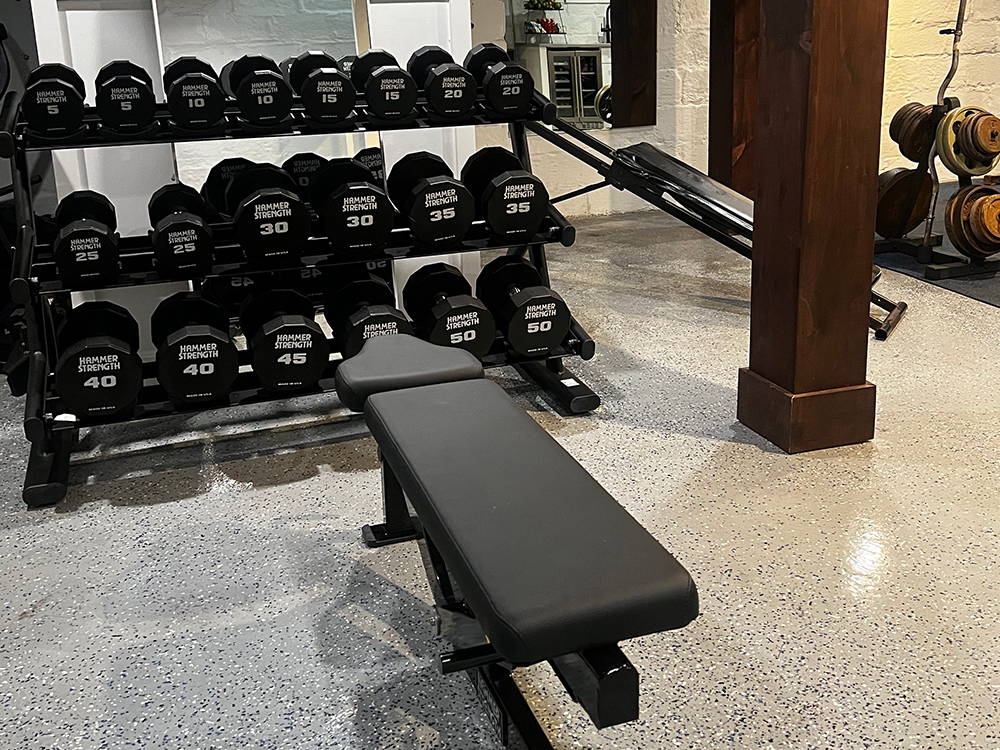Dumbbells in Aaron Donald family home gym