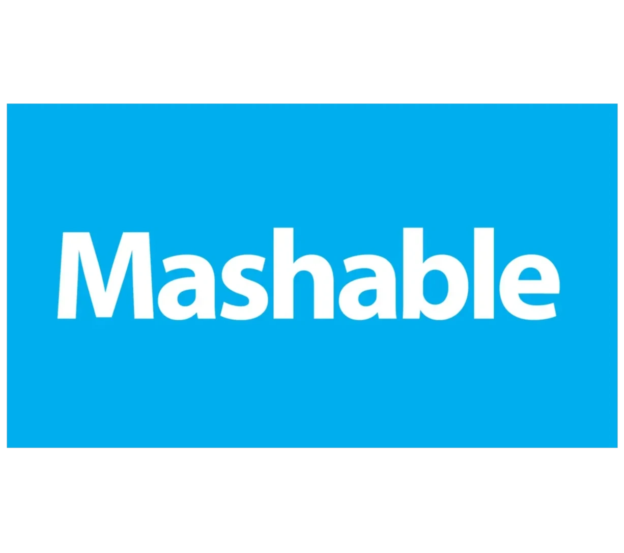 Logo of Mashable on a blue background.