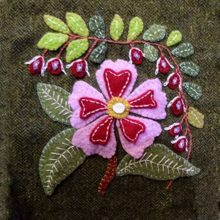 Flower and Branch Wool Applique