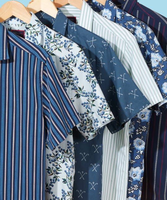 Collection of UNTUCKit printed short sleeve button-downs. 
