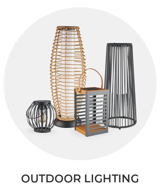 Collection of stylish outdoor lighting fixtures.