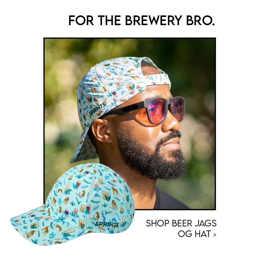 Man in running hat with jags and beer glasses