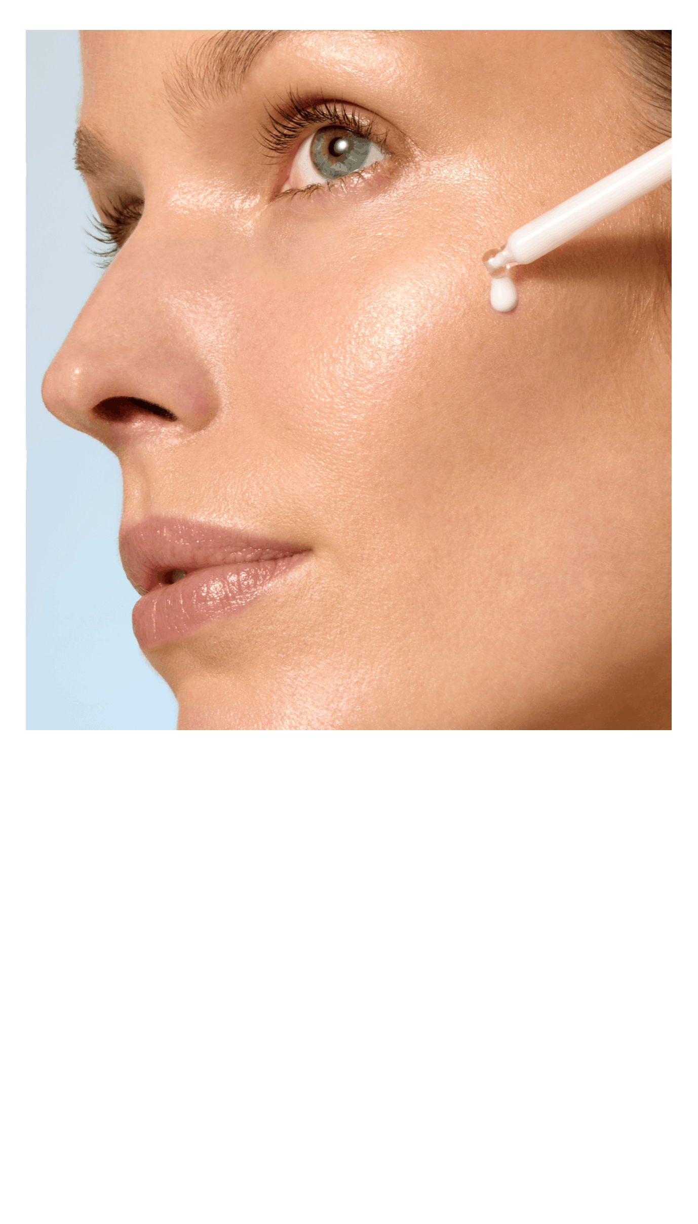 Woman applying skincare product to her face with a white applicator.
